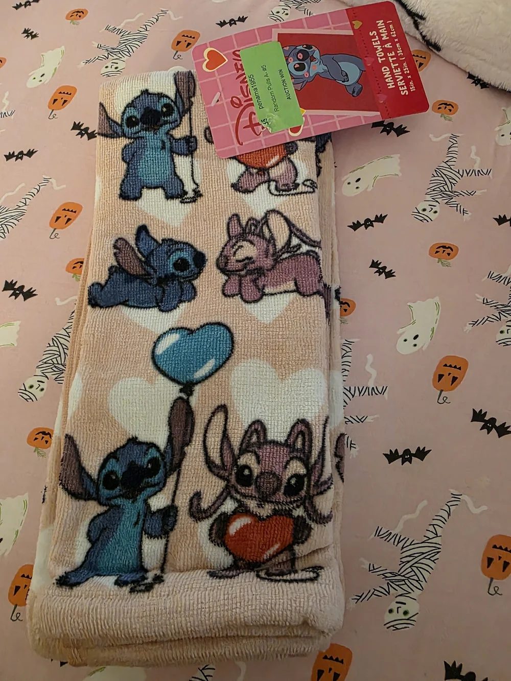 Disney Hand Towel - Lilo And Stitch Pink & Blue Heart Design